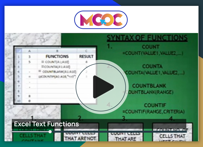 http://study.aisectonline.com/images/Video Excel Text Functions BCom E2.png